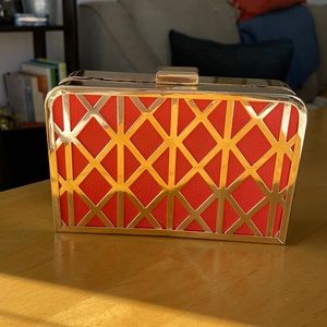 H&M Coral and Gold Geometric Clutch